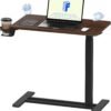 H7 Adjustable Overbed Bedside Table with Wheels Pneumatic Mobile Standing Desk Laptop Desk Rolling Computer Cart Movable Overbed Table Hospital Home Use(27.6" W x 15.7" D, White)