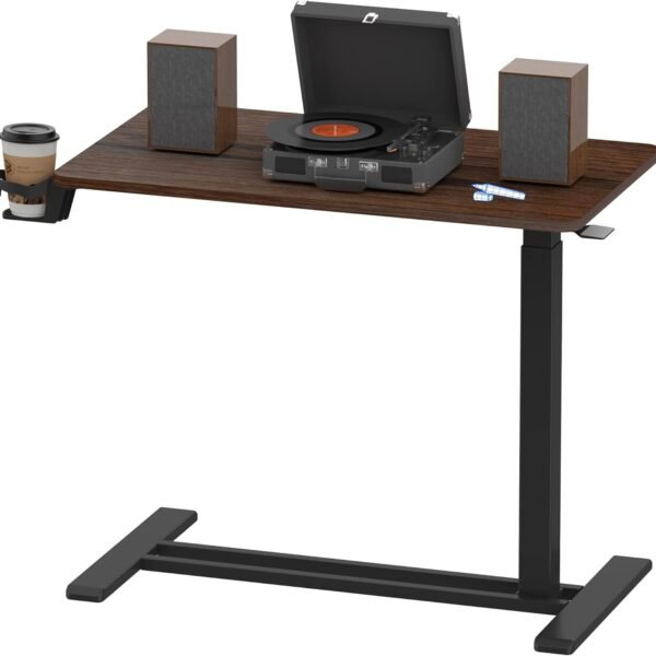 H7 Adjustable Overbed Bedside Table with Wheels Pneumatic Mobile Standing Desk Laptop Desk Rolling Computer Cart Movable Overbed Table Hospital Home Use(27.6" W x 15.7" D, White)