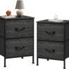 Night Stand, Small 2 Drawer Dresser, Nightstand with Fabric Bins for Bedroom, Closet, Dorm, Rustic Brown Wood Grain Print, 11.8" D x 15.7" W x 20.9" H