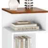 Tokyo S Flip Minimalist 3 Tier End Table with Fast Charging Station - USB C Cable Wood Nightstand for Small Spaces with Open Storage Bedside Table for Bedroom (Reverse, Natural w/Charging)