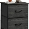 Night Stand, Small 2 Drawer Dresser, Nightstand with Fabric Bins for Bedroom, Closet, Dorm, Rustic Brown Wood Grain Print, 11.8" D x 15.7" W x 20.9" H